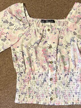B Flawless Junior's Floral Peasant Top On Off Shoulder Small New W/Out Tags